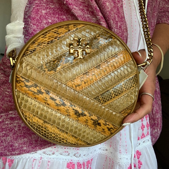 Authentic TORY BURCH SNAKE SKIN Leather top zip Crosby - Picture 2 of 15